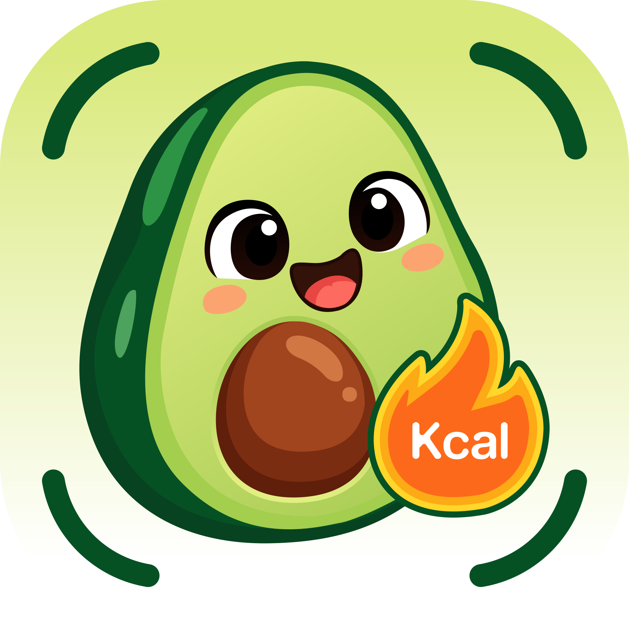 Calor AI avocado mascot holding a calorie flame